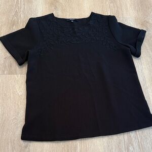 Madewell Black Leaf Embroidered Blouse Womens Size S short sleeve shirt